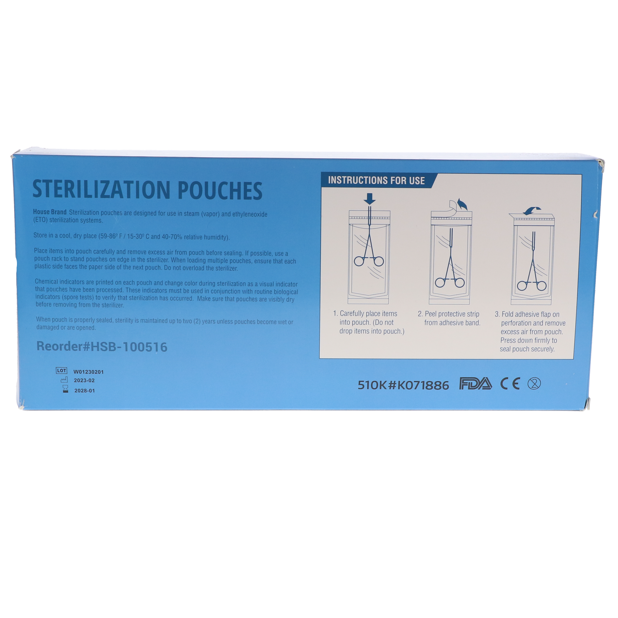 House Brand Dentistry 100516 Paper/Clear Film Self-Sealing Sterilization Pouches 5.25 House Brand Dentistry 100516 Paper/Clear Film Self-Sealing Sterilization Pouches 5.25